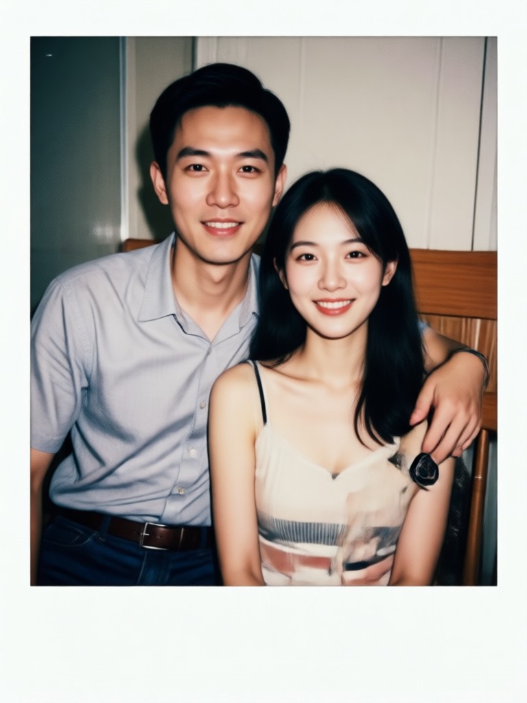 Candid photo booth style Polaroid of two people