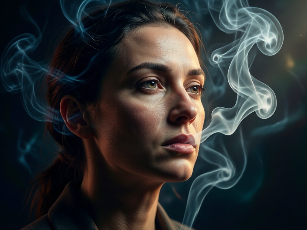 Close-up showing realistic smoke physics around a face