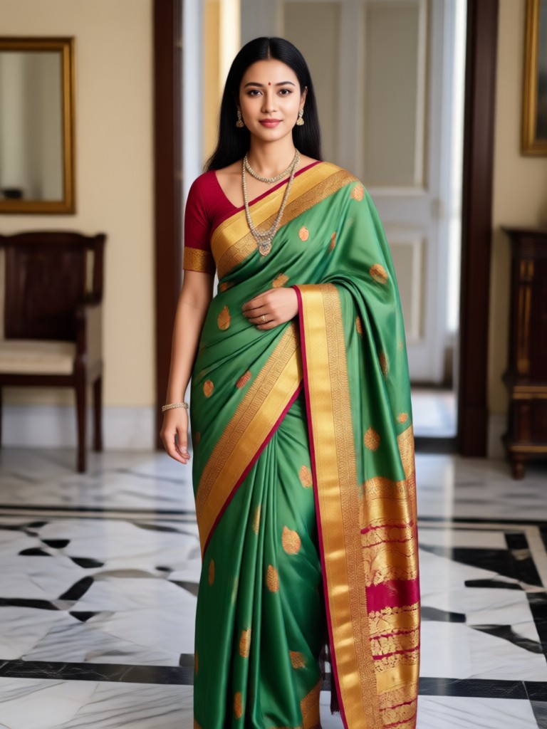 Sari-Farbe auf Schmuck und Makeup abgestimmt für einen kompletten Look