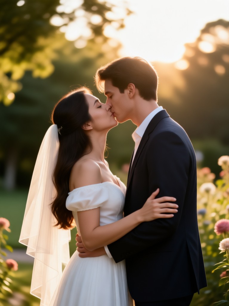 Playful and cute animated engagement kiss