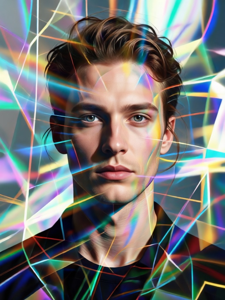 Dramatic high contrast portrait with lightning overlay