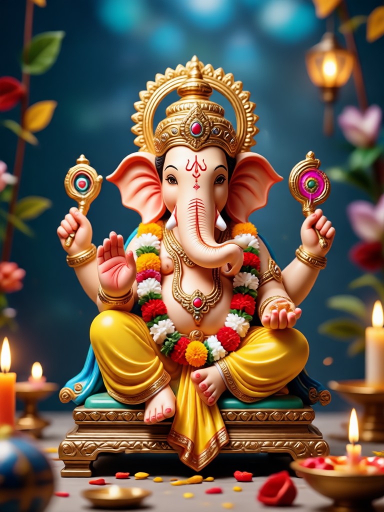 Gambar kartu ucapan bertema Vinayaka Chavithi hasil AI