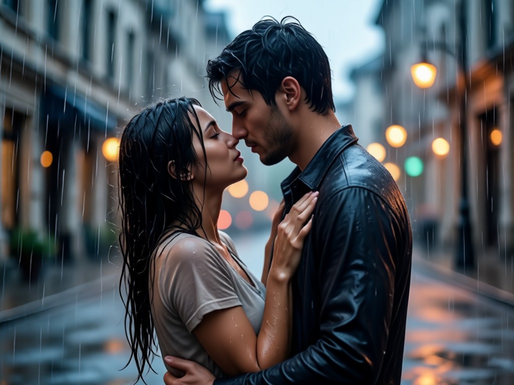 Cinematic rain effect on couple