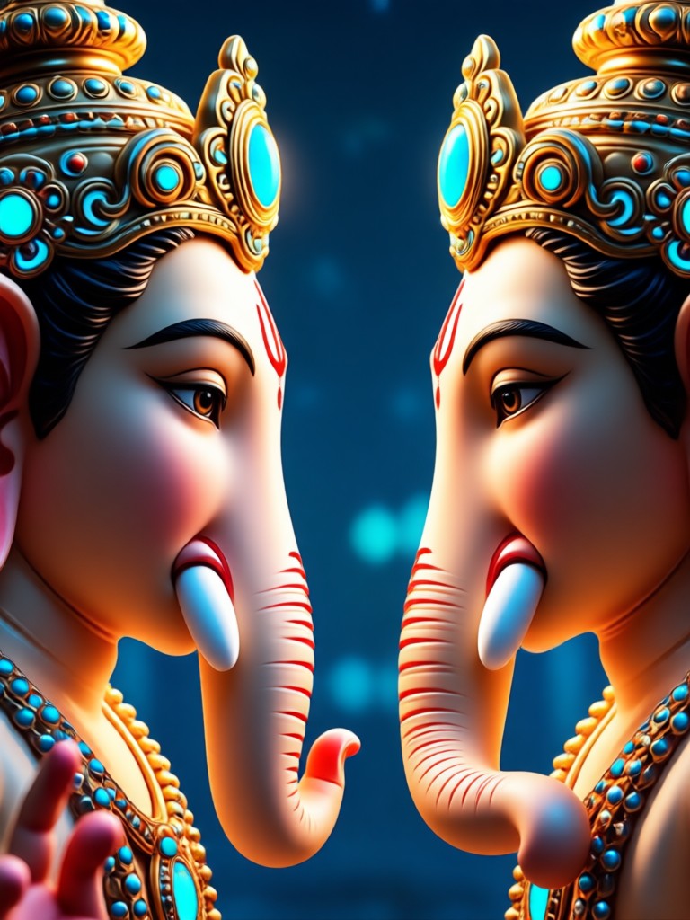 Traditional style Ganpati face to face AI photo