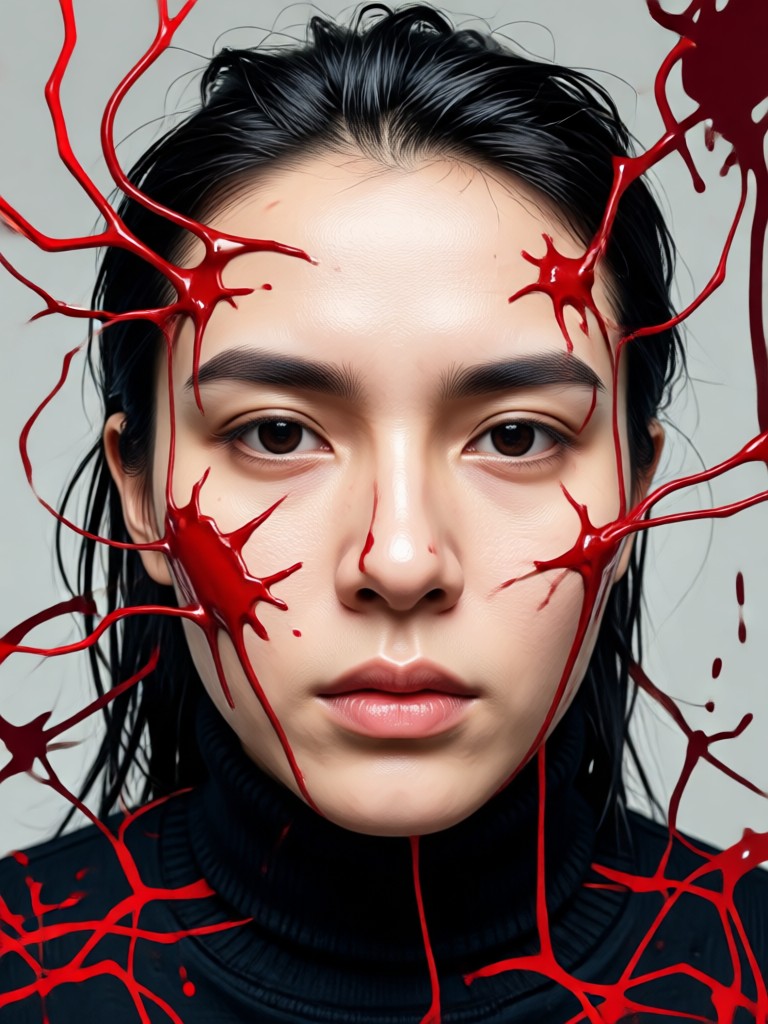 Cyberpunk red black AI portrait effect