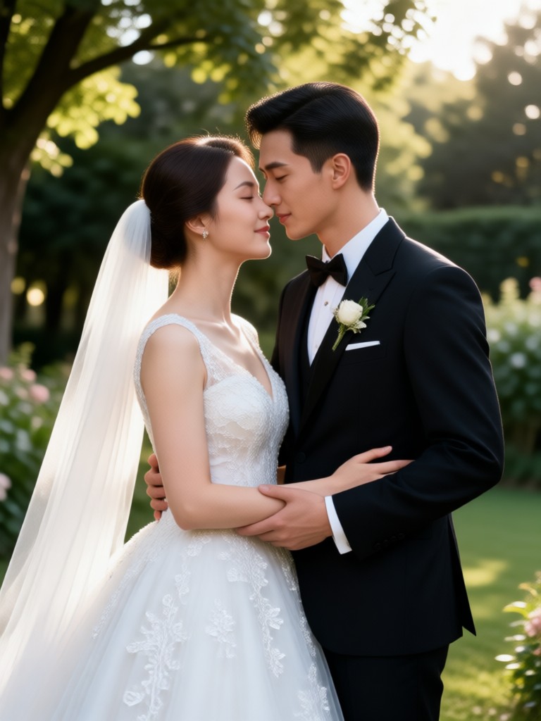 Winter wonderland themed AI couple wedding photo