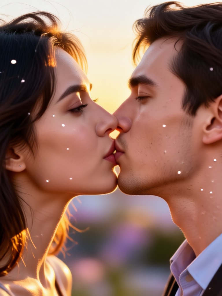 Vídeo de IA de una pareja besándose bajo la lluvia