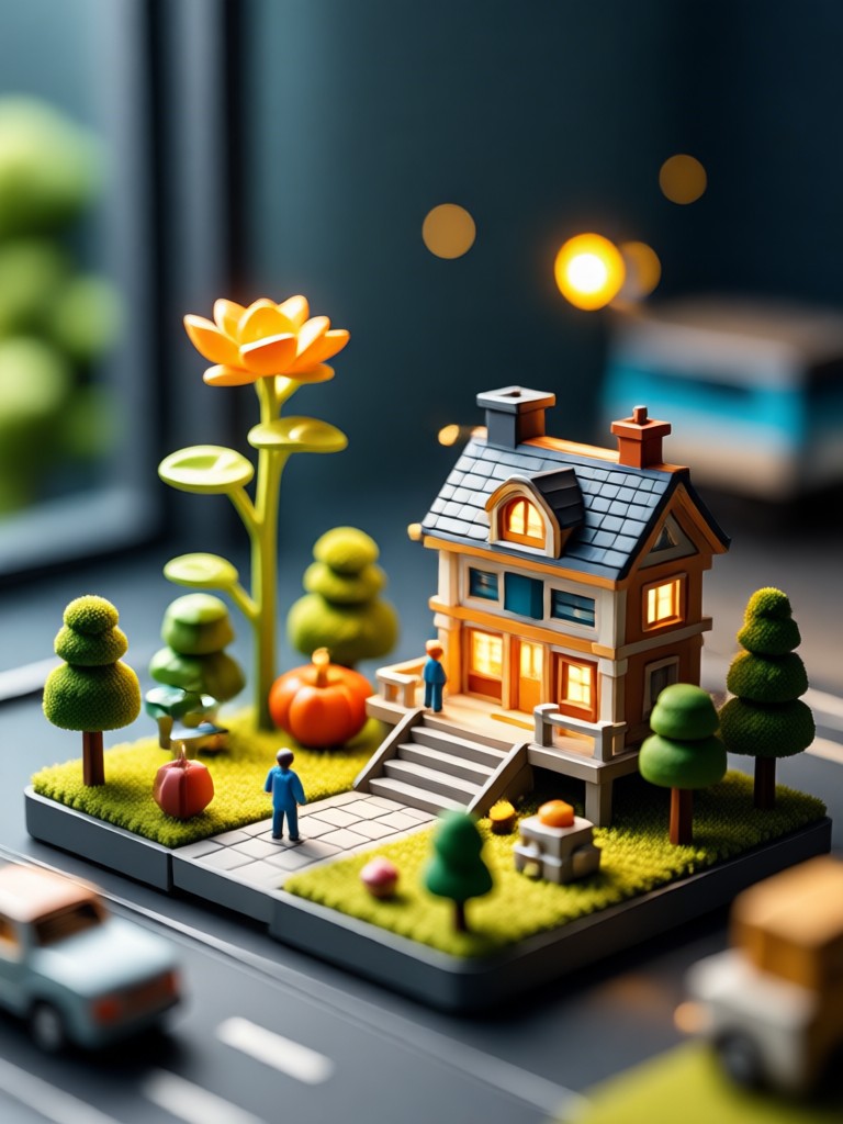 Miniature construction site with tiny trucks
