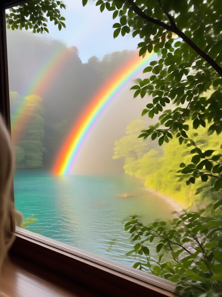 Rainbow over mountain landscape
