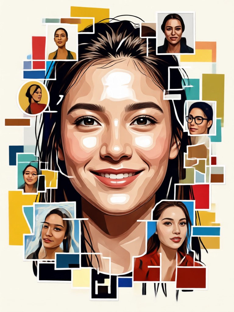 Anime style portrait collage in a three panel layout