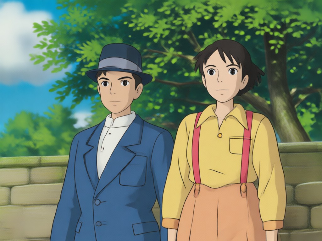Close-up of hand-painted Ghibli texture details