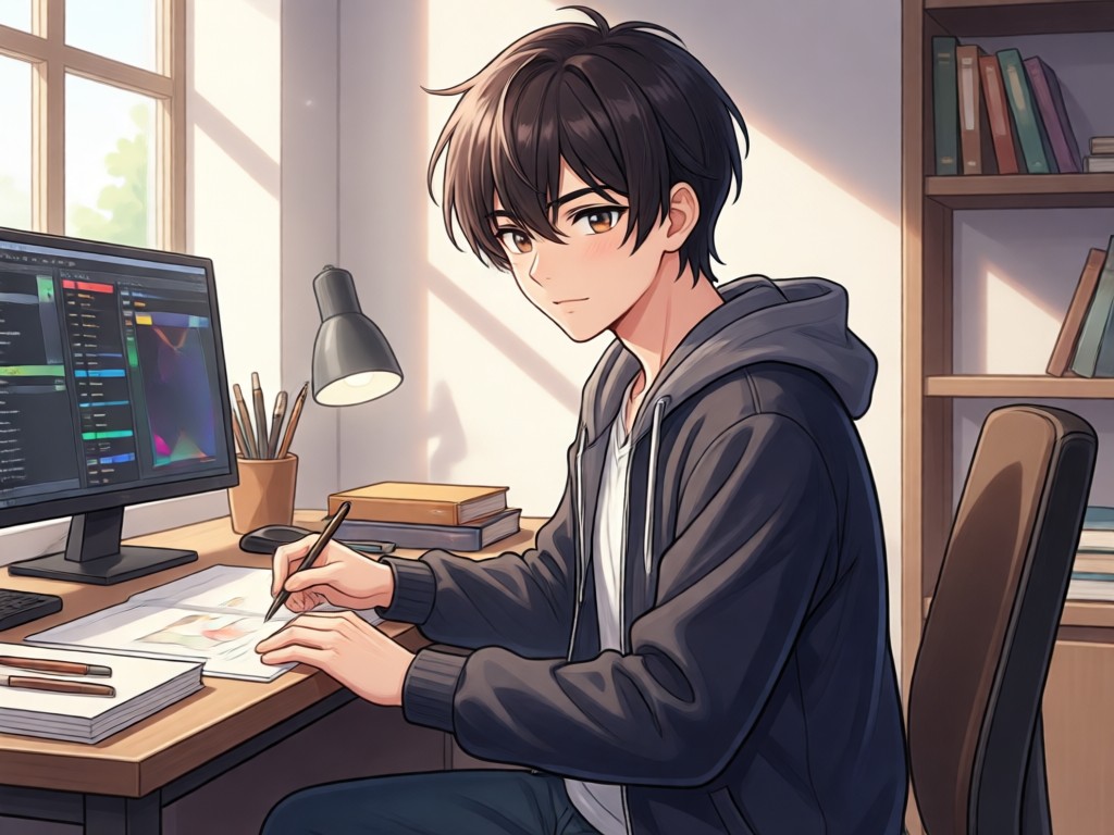 AI anime creation from text description and reference photo