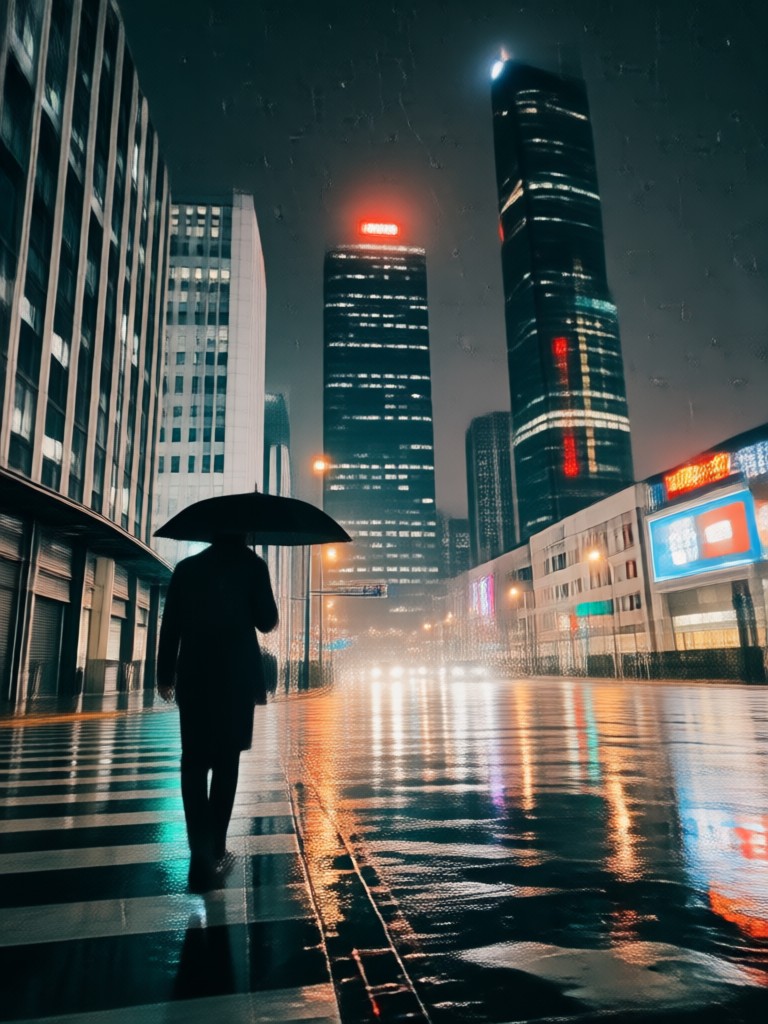 Anime style city lights rain hug effect