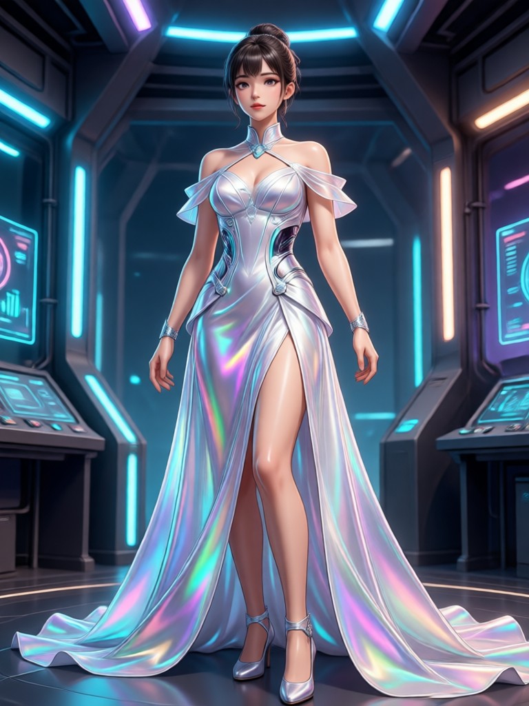 AI applied a colorful bohemian style dress to a photo