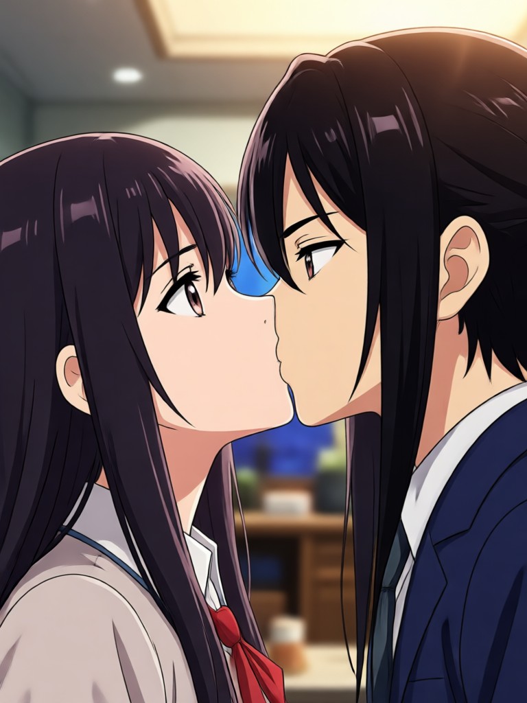Cute chibi style anime kissing animation