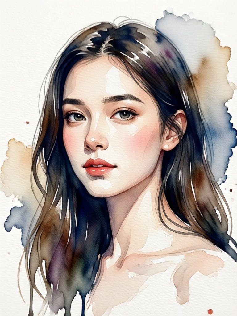 Minimalist line and wash watercolor portrait