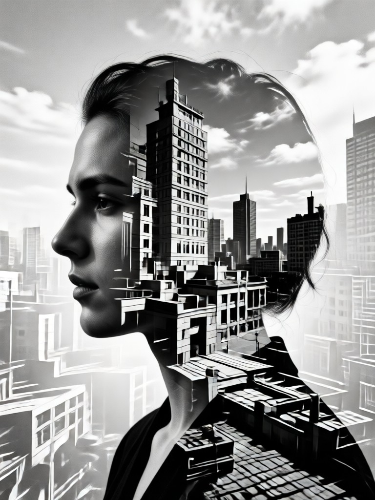 high contrast face and mountain double exposure