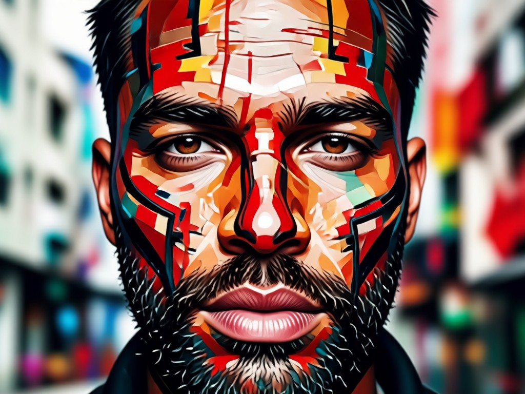 AI high contrast red black portrait transformation