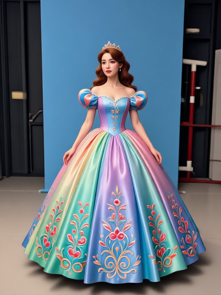 AI princess transformation from jeans to Cinderella blue ballgown