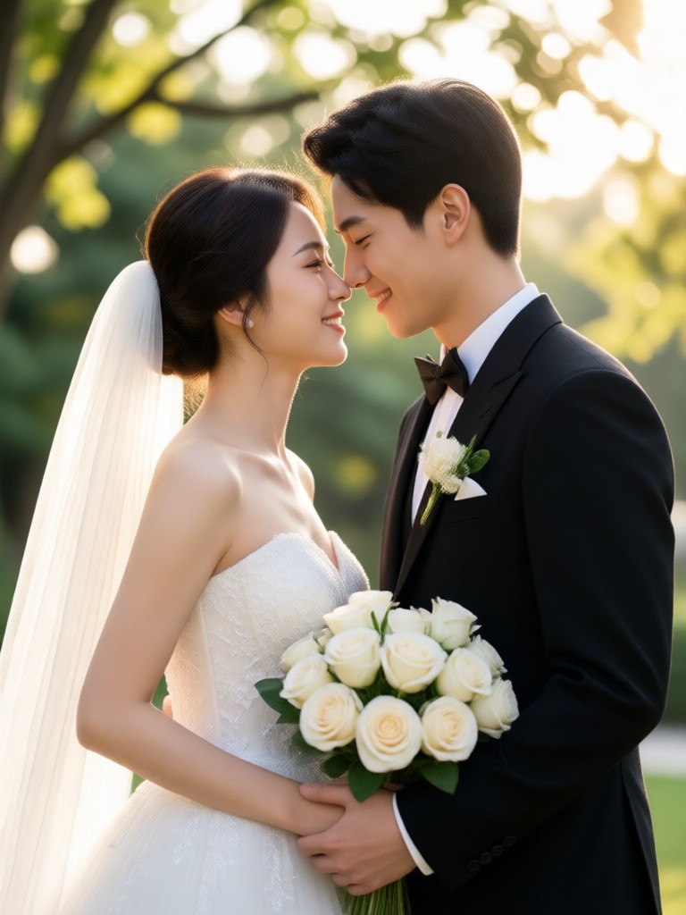 Modern cityscape backdrop AI wedding portrait