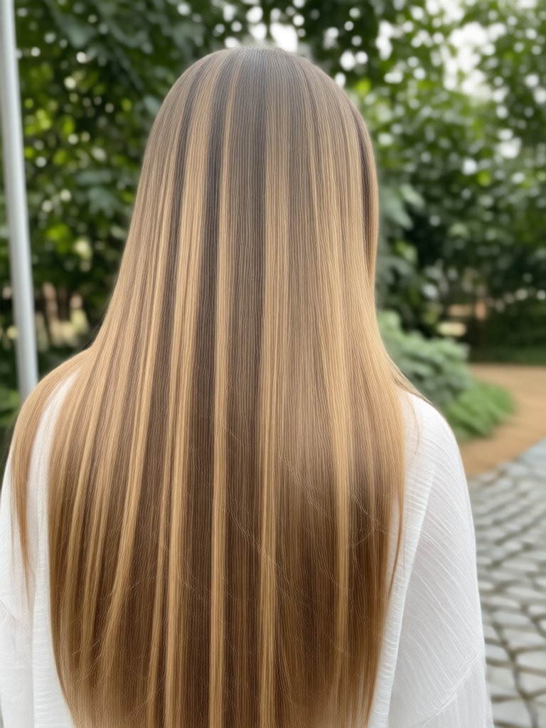 AI balayage long hair on dark hair