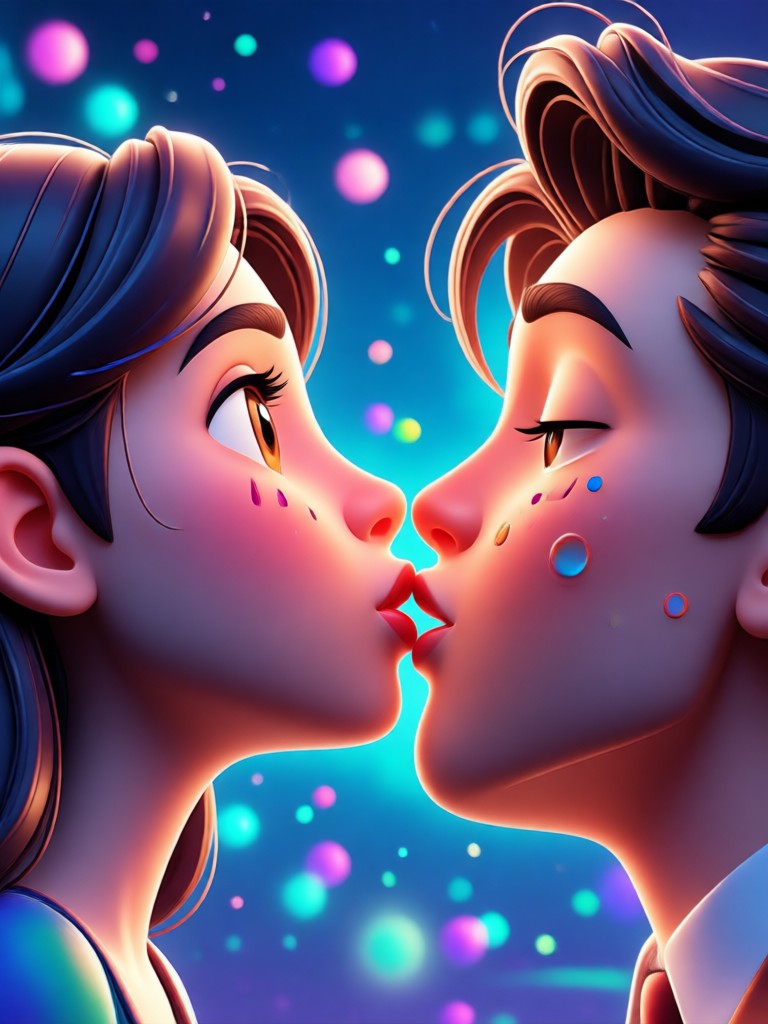 Animação de beijo em cena de casamento romântica