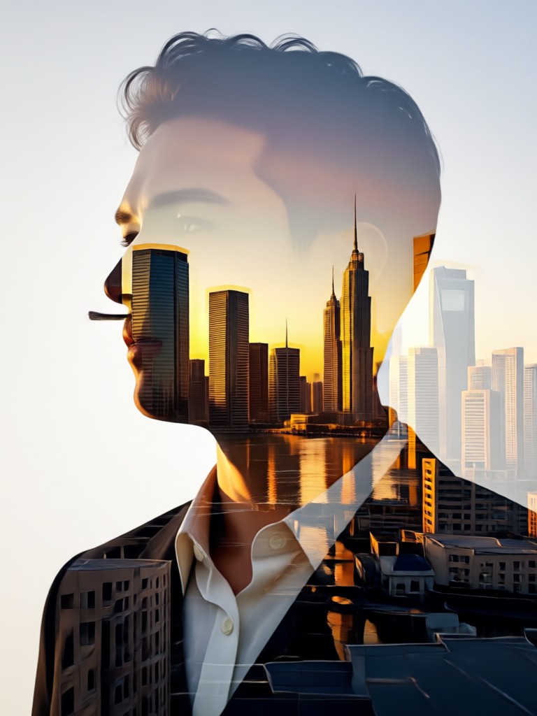 Minimalistisches Double Exposure Porträt