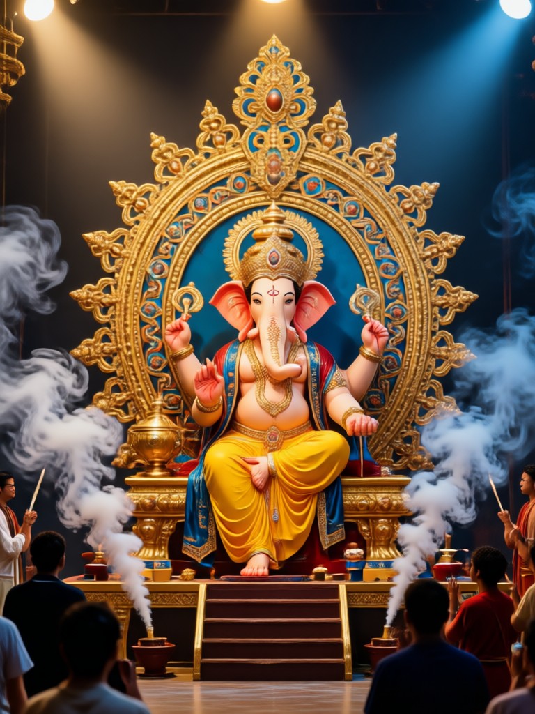 Festive AI image with Ganesha idol and vibrant background