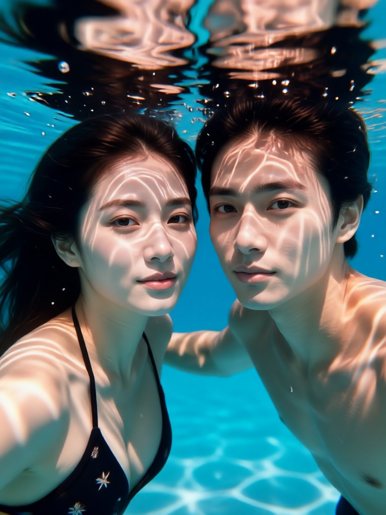 빛나는 생체 발광 효과가 더해진 커플 초상화