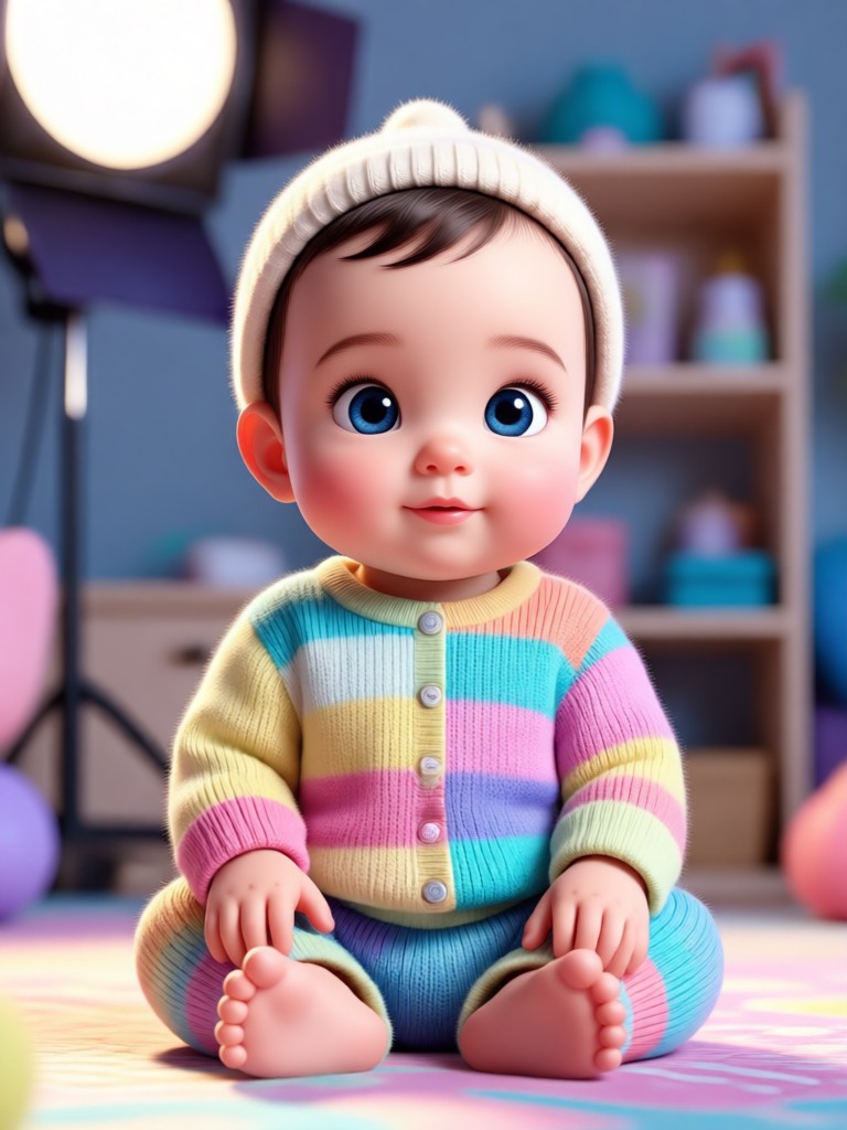AI baby girl with blue eyes generated from mother