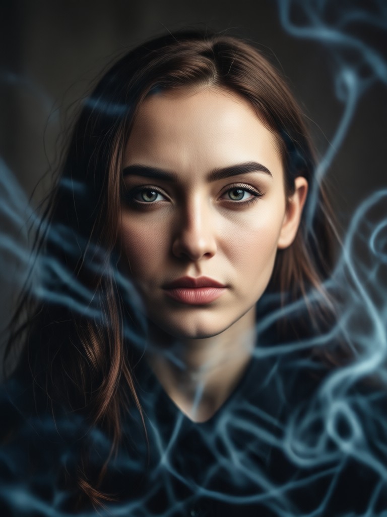 transformación de retrato de simple a cinematográfico con humo