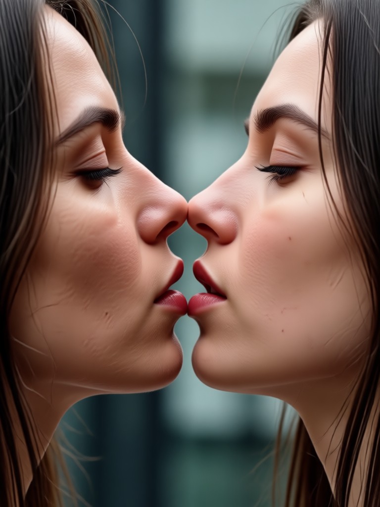 Close up portrait with gentle AI kiss effect