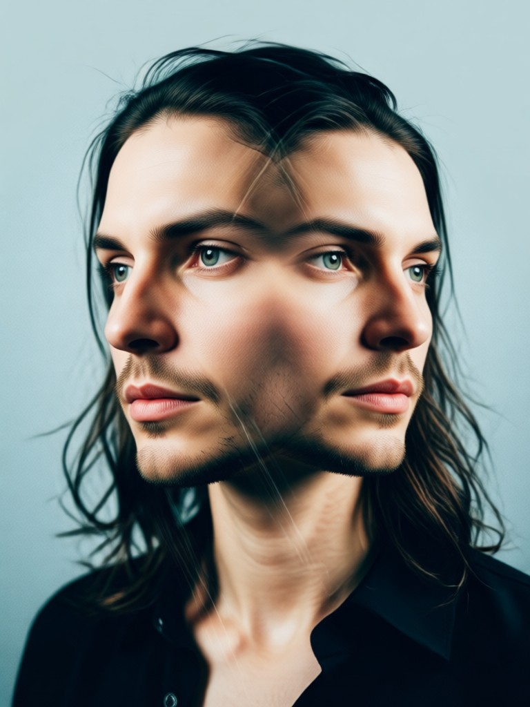 AI double exposure of face with animal silhouette fusion