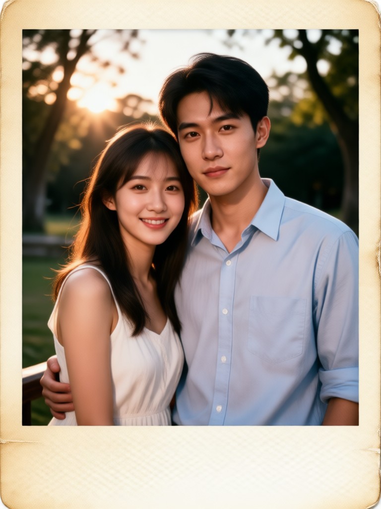 Golden hour couple polaroid with warm filter