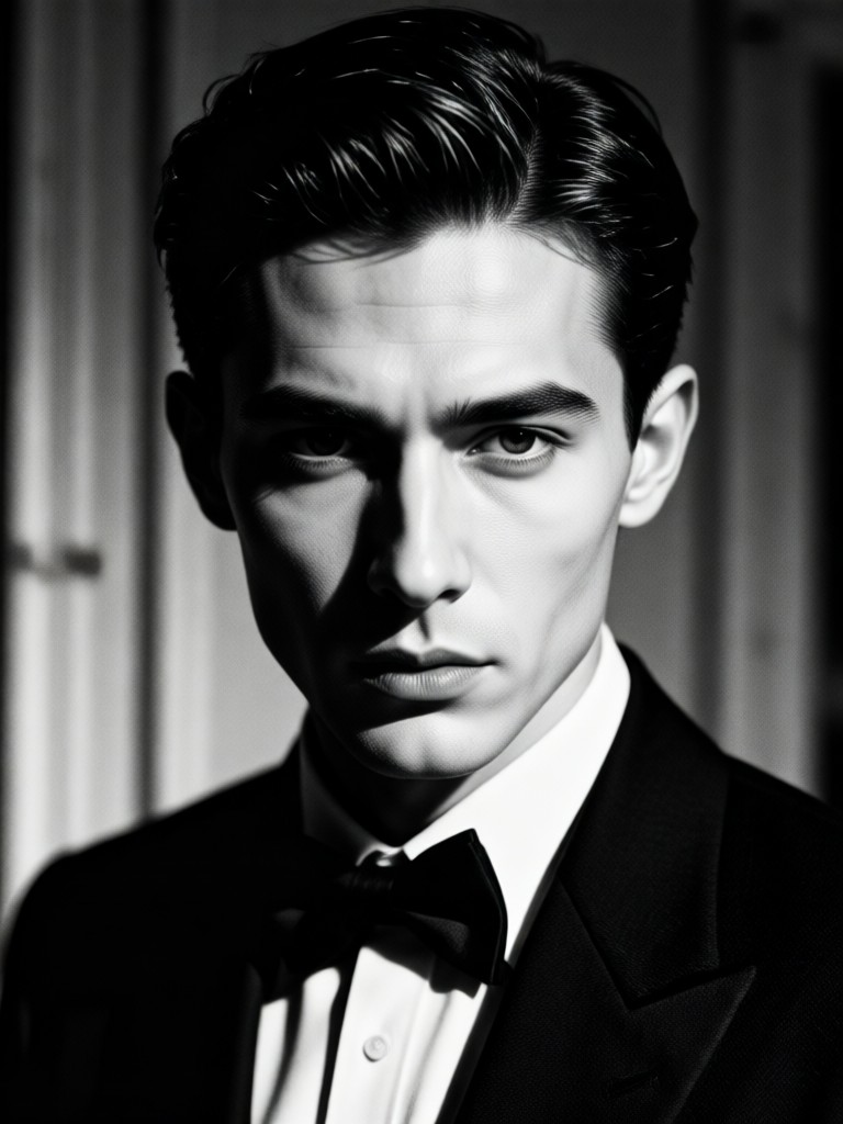 Mysterious detective noir portrait in shadows