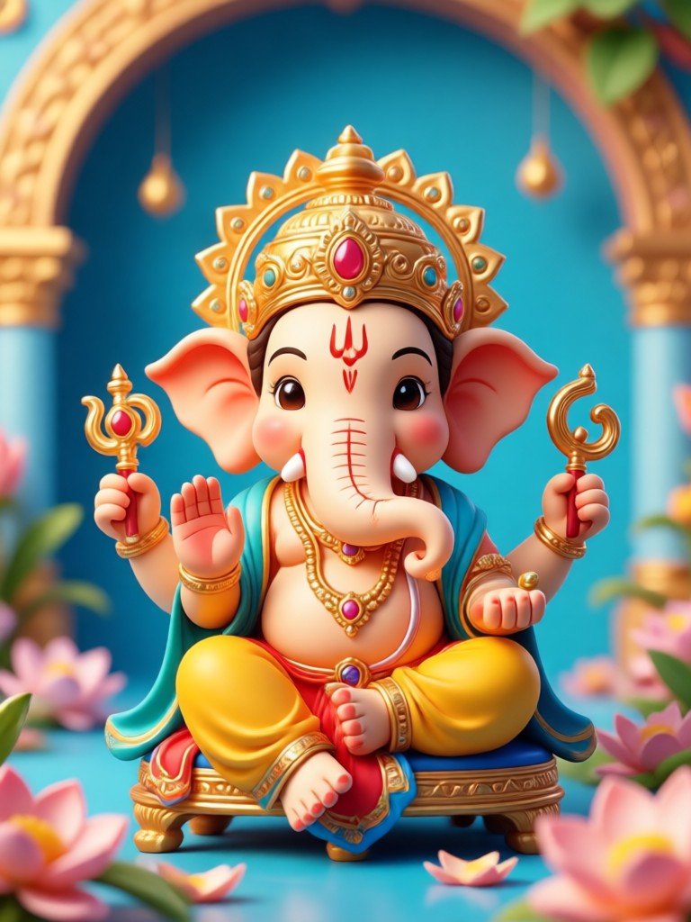Niedlicher Cartoon-Ganpati winkt im KI-Video