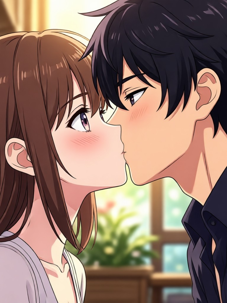 Mobile app showcasing anime kissing video creation