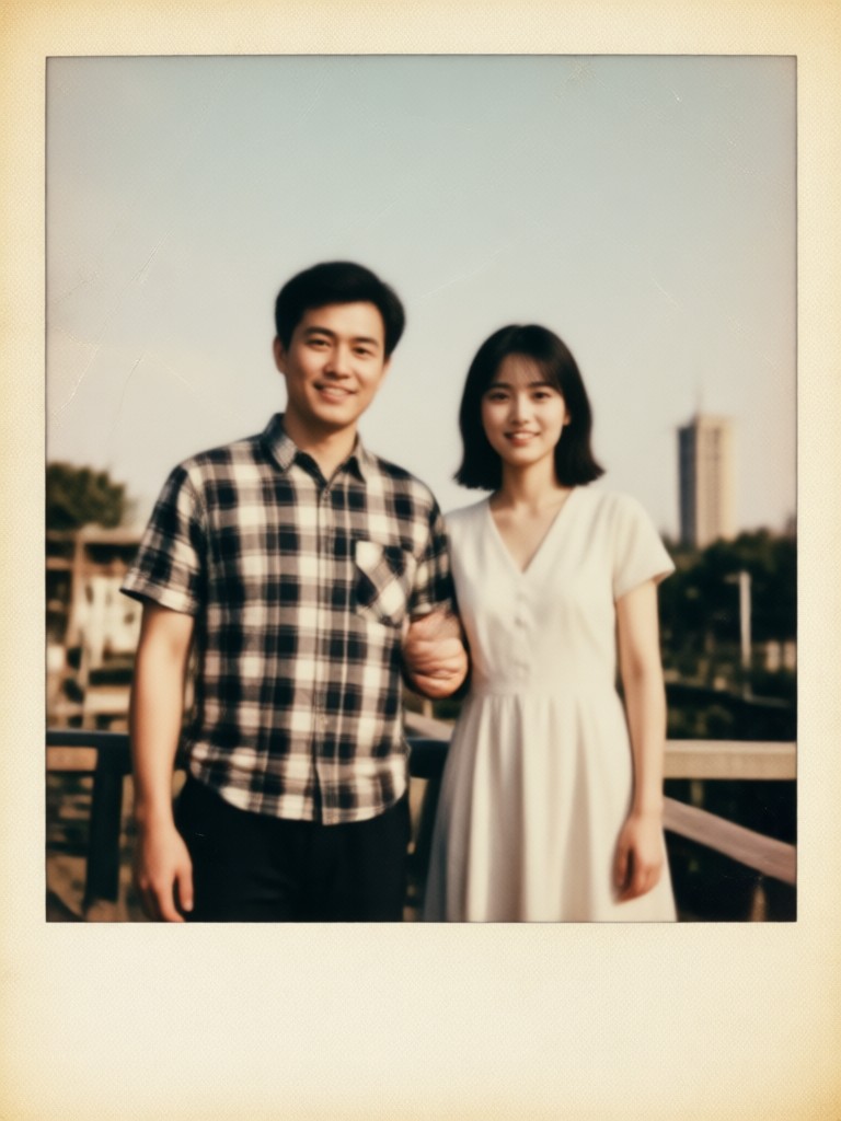 Vintage beach Polaroid with light leaks