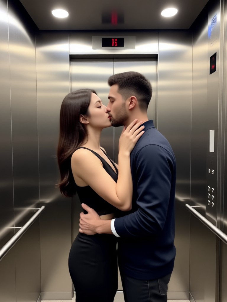 Realistic AI elevator romance video