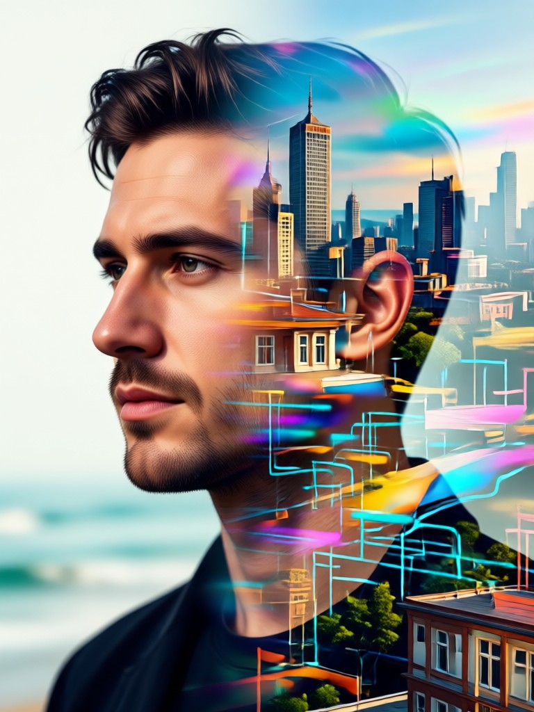 Modern double exposure with circuit board patterns