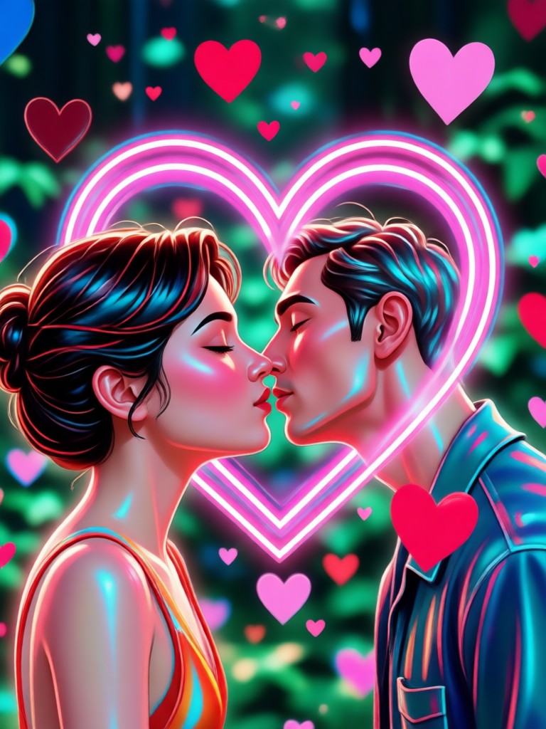 Playful and colorful couple kiss animation