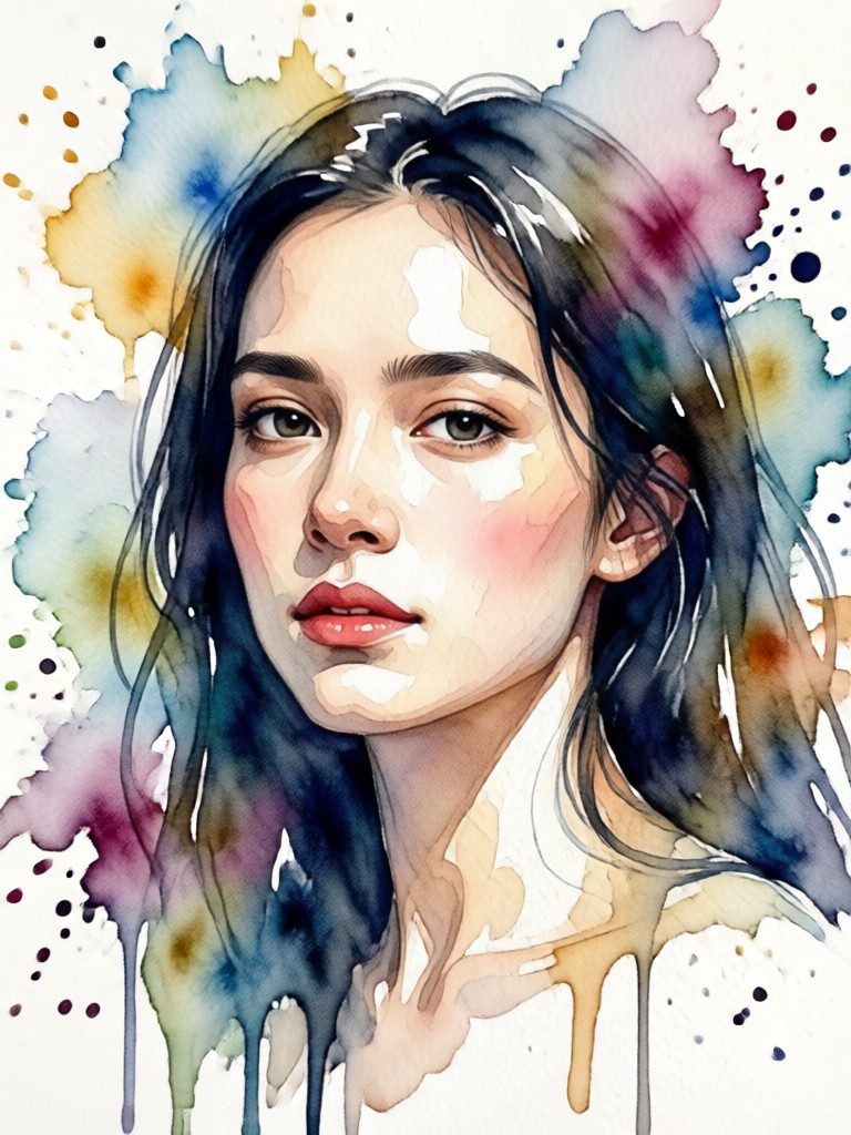 Abstract expressive watercolor face art