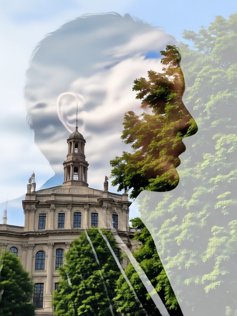 portrait combined with forest path memorial art