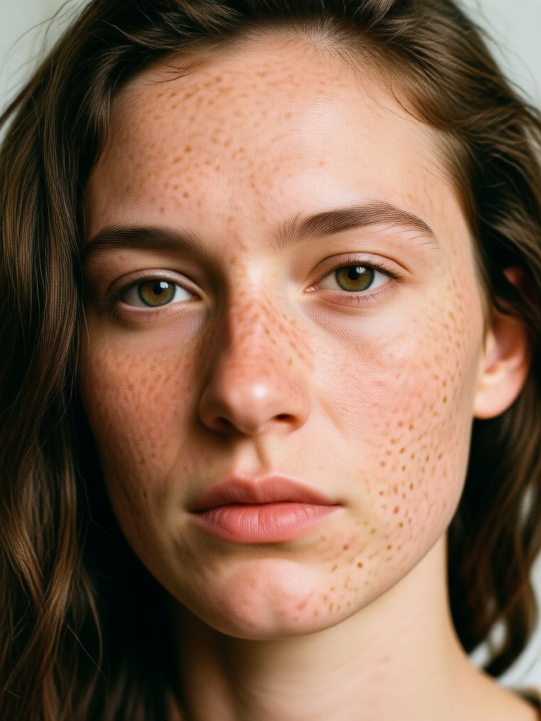 Dark, defined freckles on fair skin