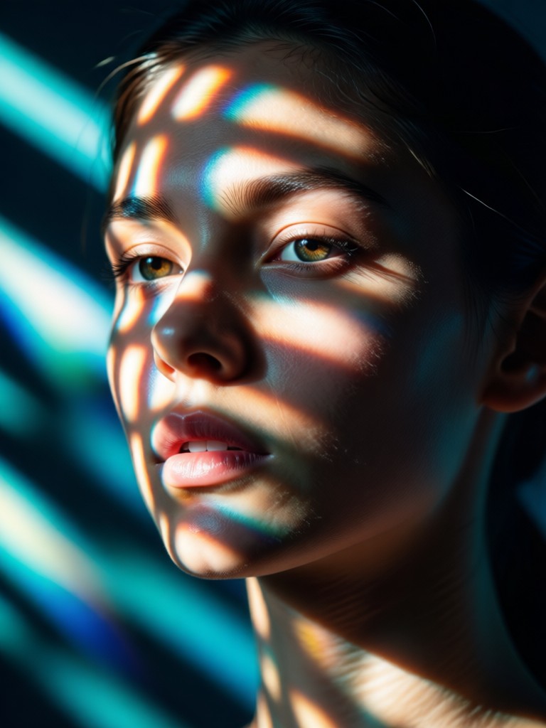 Rainy window reflection light AI portrait