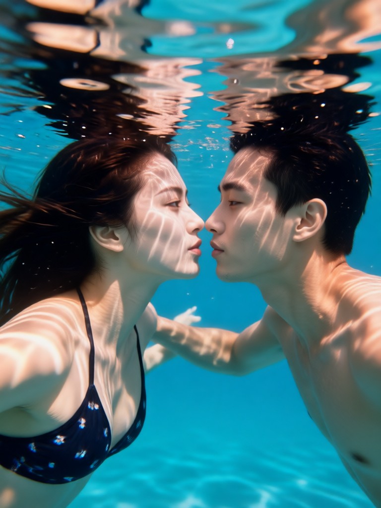Dramatic underwater couple silhouette