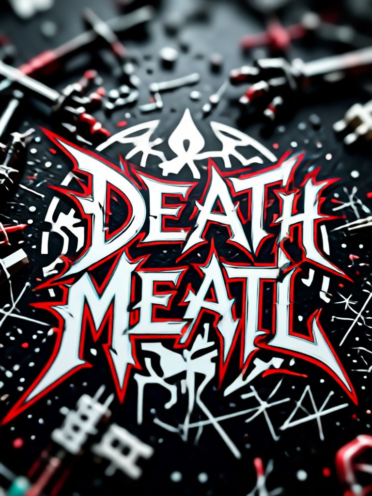 AI generated death metal band logo with spiked gothic letters and dripping blood effect