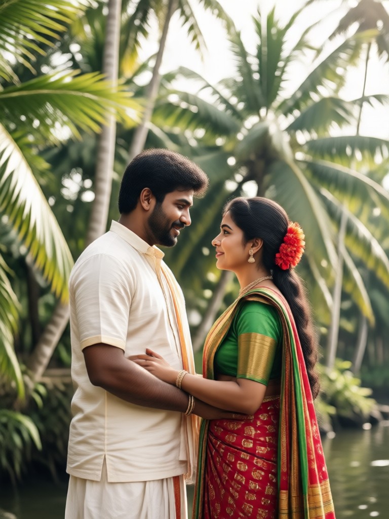 Kerala festival couple photo with vibrant colors