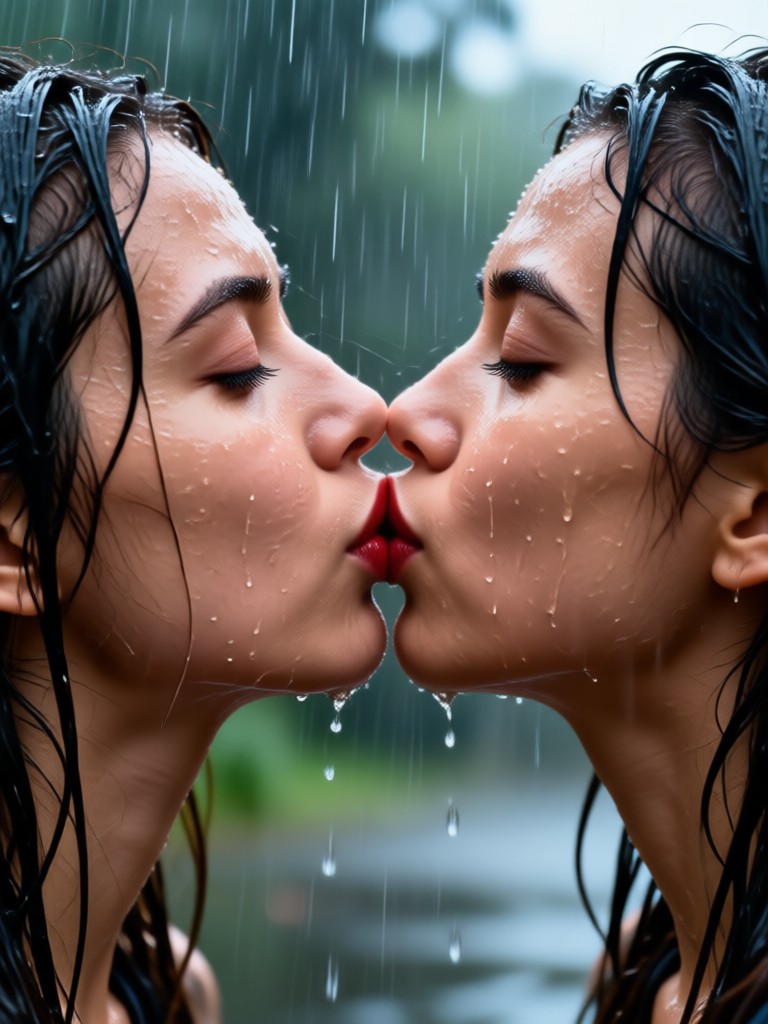 Rainy kiss animation example for couple photos