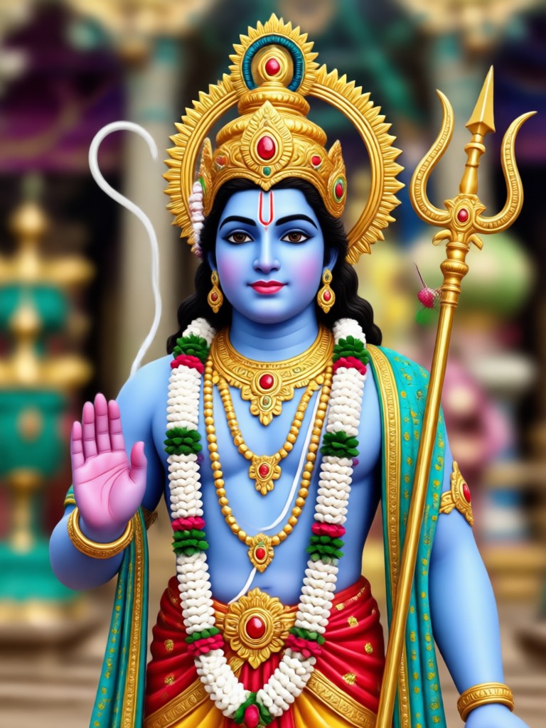 Anime style Krishna character with flute AI generated